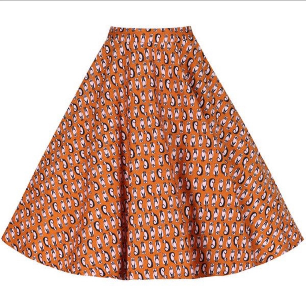 ‘Peggy' Cat Print Full Circle Skirt
